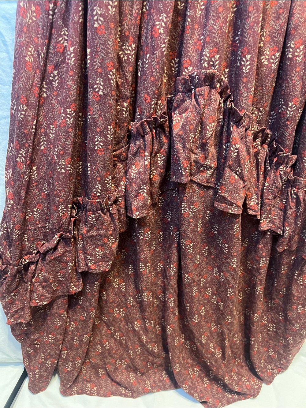 Ruffled Floral Maxi Dress - Burgundy - Picture 3 of 8